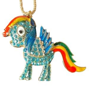 🐴 NWT! Blue Rhinestone Pony Necklace